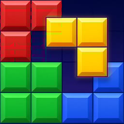 A blue, green, red and yellow block blast game cover.